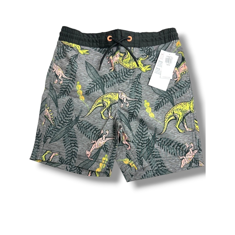 Old Navy Boys Dinosaur Print Swim Trunks‎ Grey Green UPF 50 Size S 6-7 NWT
